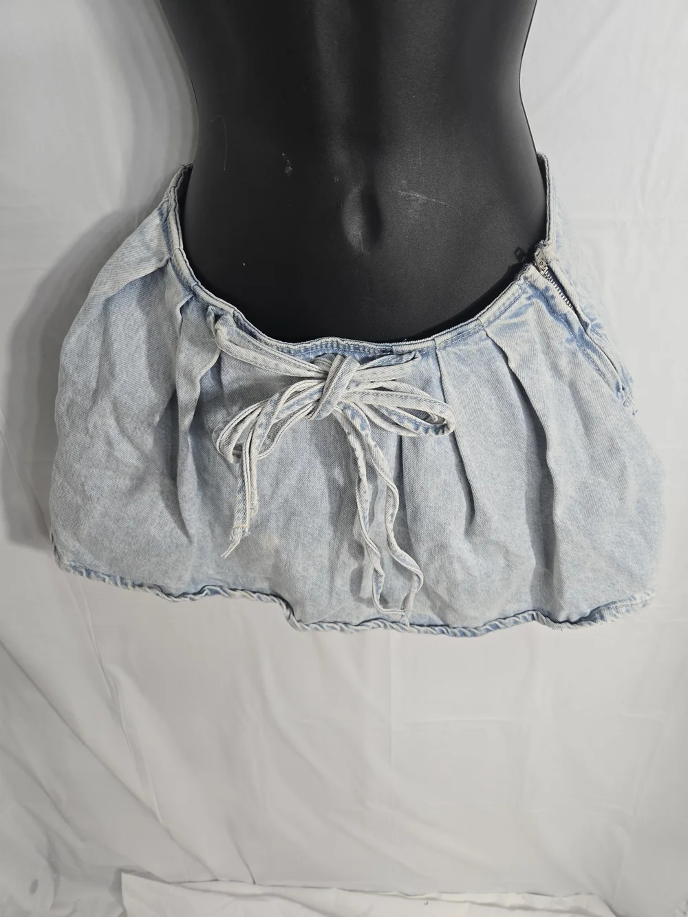 Bershka Light Blue Denim Tie-Waist Circle Mini Skirt